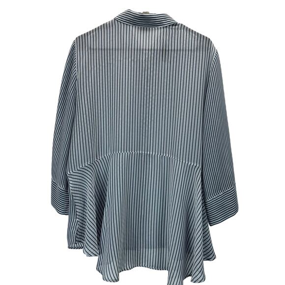 Chico's Sheer 3/4 Sleeve Striped Blouse Peplum Back Hem 3 XL - Picture 2 of 9